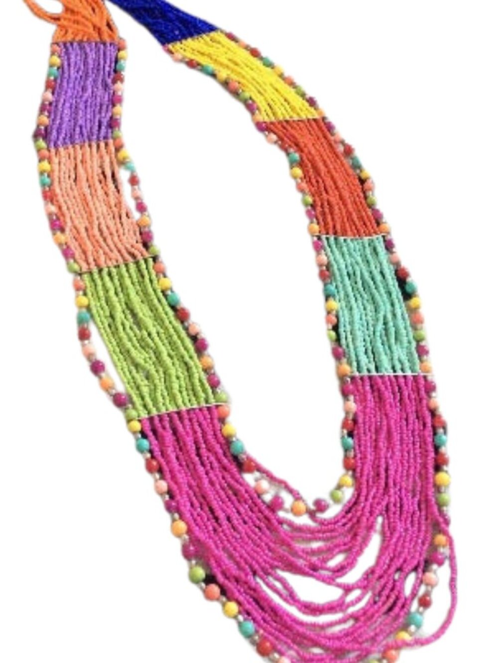 Southwestern Style Beaded Multi-Strand Necklace Pink-Multicolor